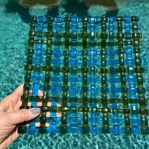 Fused glass plate - lattice - 9.5x9.5x.75 inches - handmade